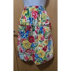 Vintage Floral Cotton Apron Skirt With Pockets & Tie Back